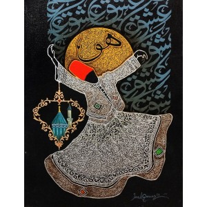 Javed Qamar, 18 x 24 inch, Acrylic on Canvas, Calligraphy Painting, AC-JQ-201
